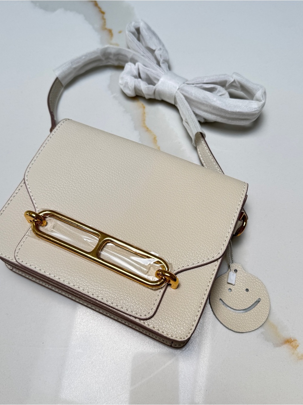 Cream Crossbody Bag with Gold Hardware